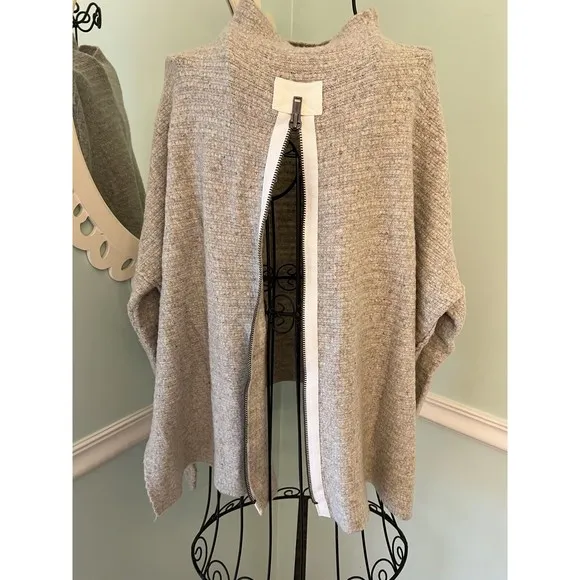 Free People Cream Arctic Fox Mock Neck Zip Back Oversized Wool Blend Sweater S
