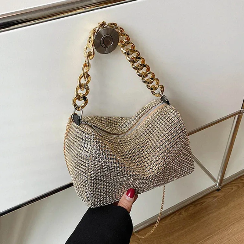 Full Rhinestone Shoulder Bags Bling Diamond Crossbody Bag Women Wedding Party Handbags Fashion Shoulder Purses New Chains Bags