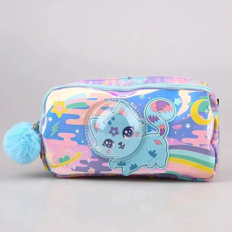 Genuine Australian Smiggle Blue Space Cat Student Backpack Crossbody Backpack Lunch Bag Pencil Box Card Bag Student Gift