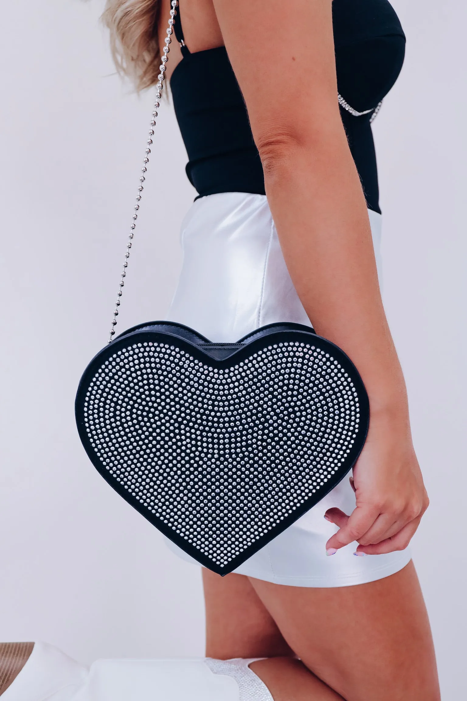 Girl's Best Friend Rhinestone Heart Crossbody - Black