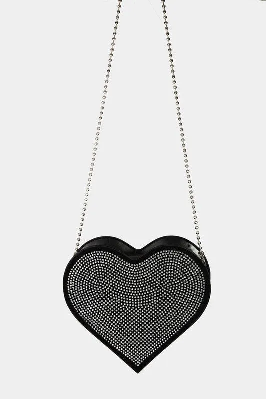 Girl's Best Friend Rhinestone Heart Crossbody - Black