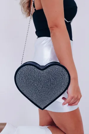 Girl's Best Friend Rhinestone Heart Crossbody - Black