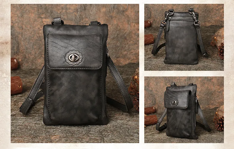 Green Leather Womens Phone Shoulder Bag Small Vertical Side Bag Handmade Crossbody Purse for Ladies