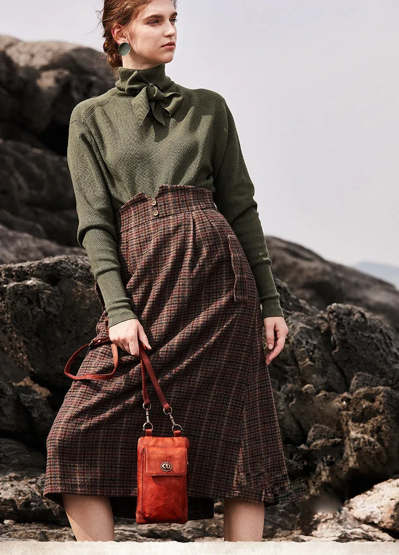 Green Leather Womens Phone Shoulder Bag Small Vertical Side Bag Handmade Crossbody Purse for Ladies