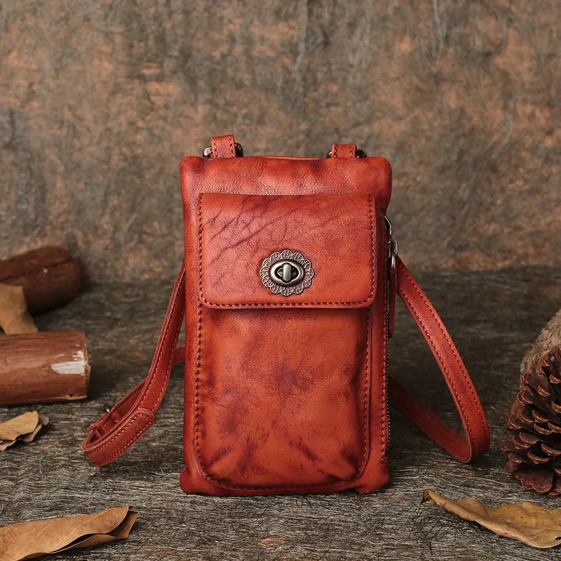 Green Leather Womens Phone Shoulder Bag Small Vertical Side Bag Handmade Crossbody Purse for Ladies