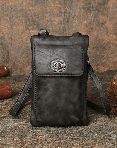 Green Leather Womens Phone Shoulder Bag Small Vertical Side Bag Handmade Crossbody Purse for Ladies