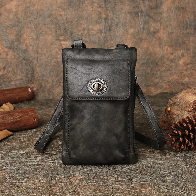 Green Leather Womens Phone Shoulder Bag Small Vertical Side Bag Handmade Crossbody Purse for Ladies