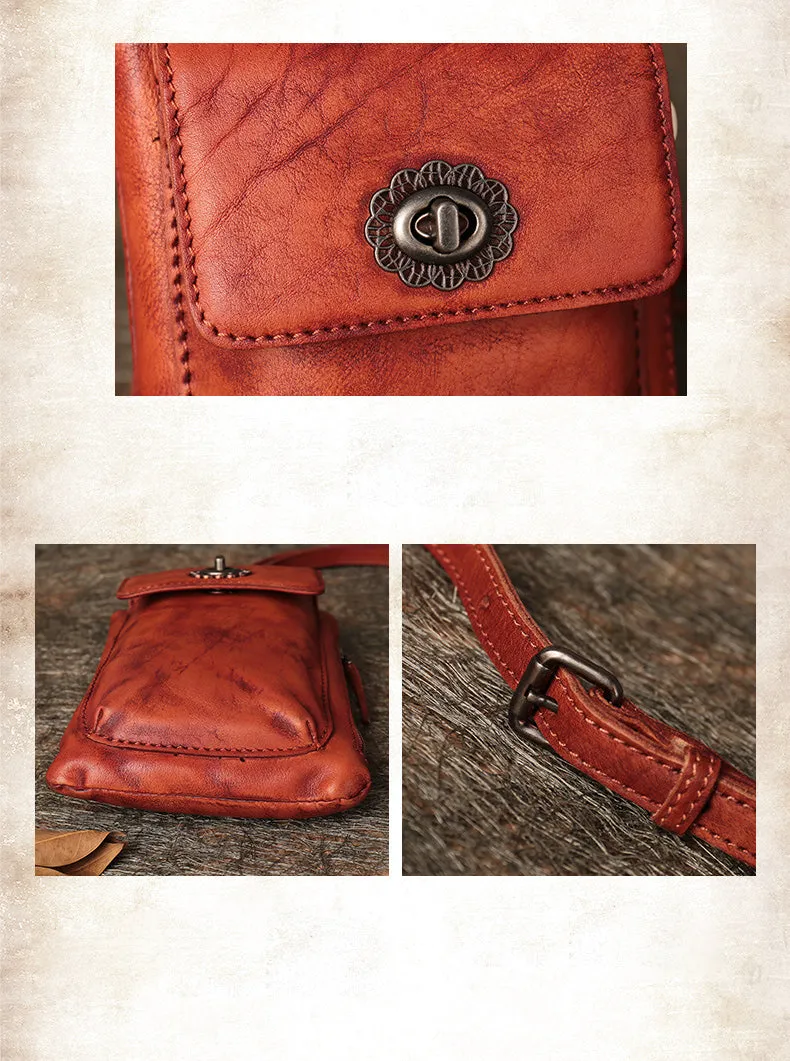 Green Leather Womens Phone Shoulder Bag Small Vertical Side Bag Handmade Crossbody Purse for Ladies