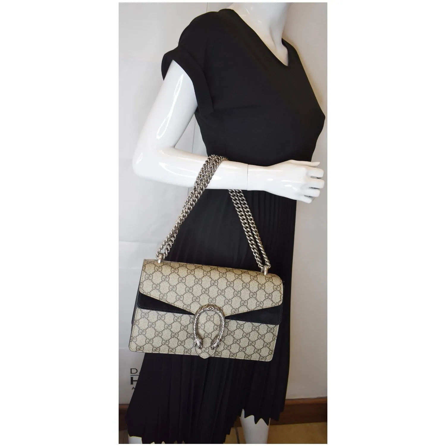 GUCCI Dionysus Small GG Supreme Canvas Shoulder Bag Beige 400249