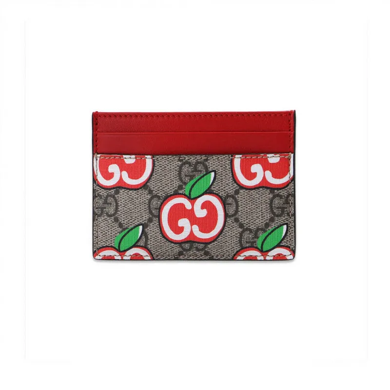 Gucci GG Apple Print Card Case in Tan