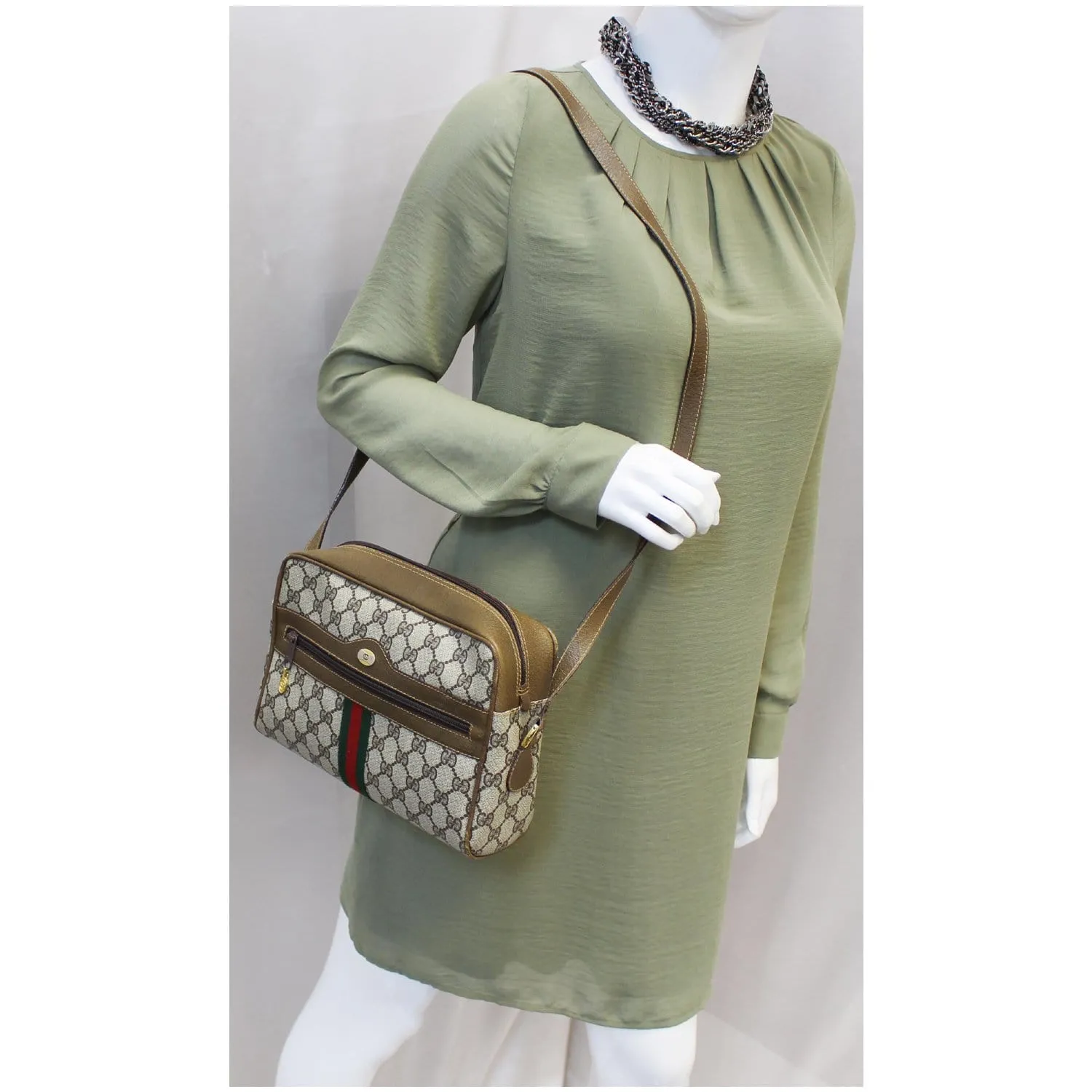 GUCCI GG Canvas Web Crossbody Bag Brown Vintage