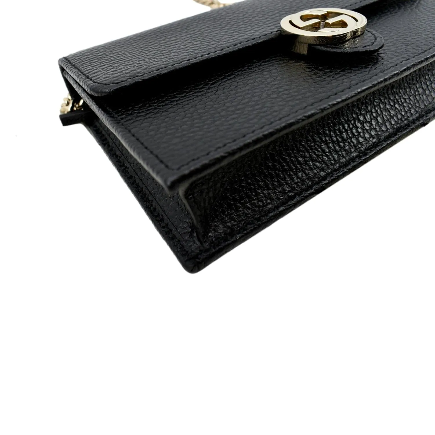 GUCCI GG Interlocking Pebbled Leather Crossbody Bag Black 615523