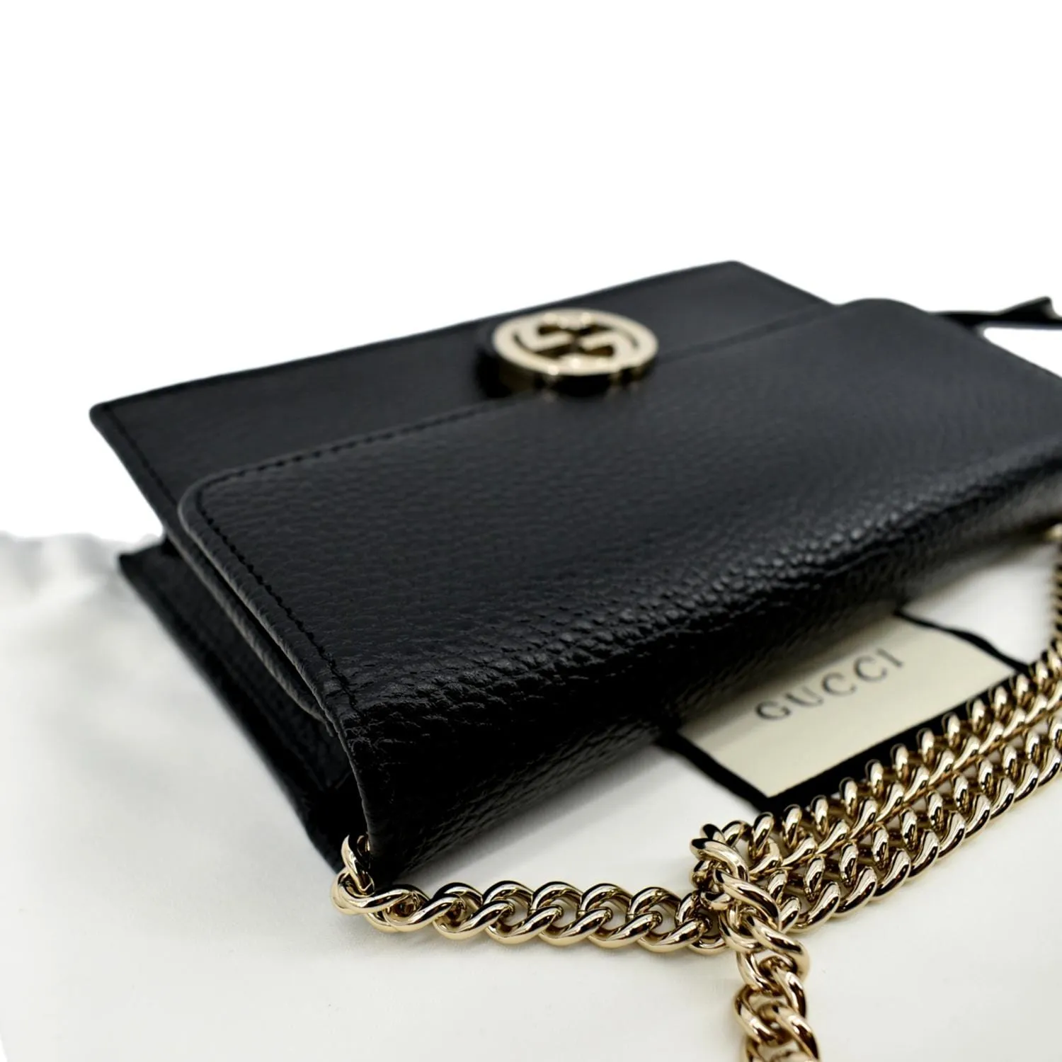 GUCCI GG Interlocking Pebbled Leather Crossbody Bag Black 615523