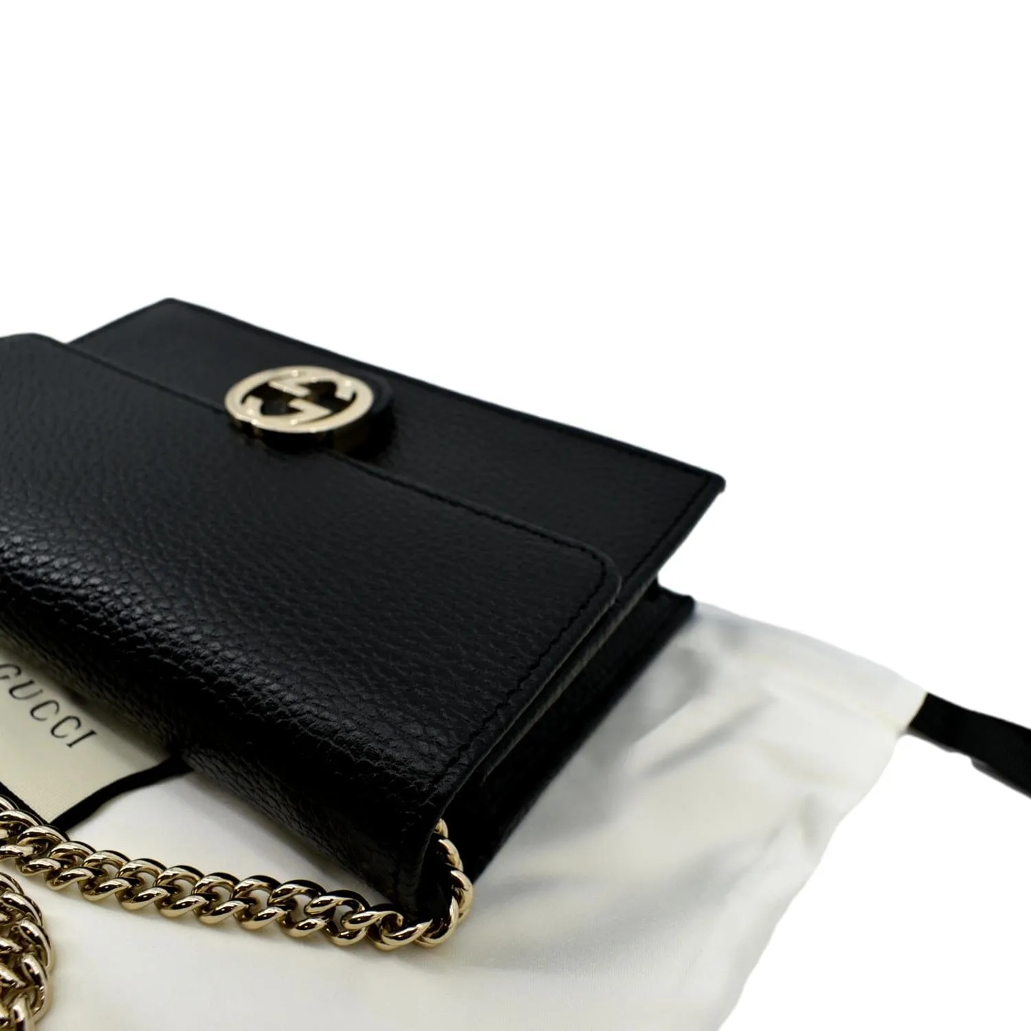 GUCCI GG Interlocking Pebbled Leather Crossbody Bag Black 615523