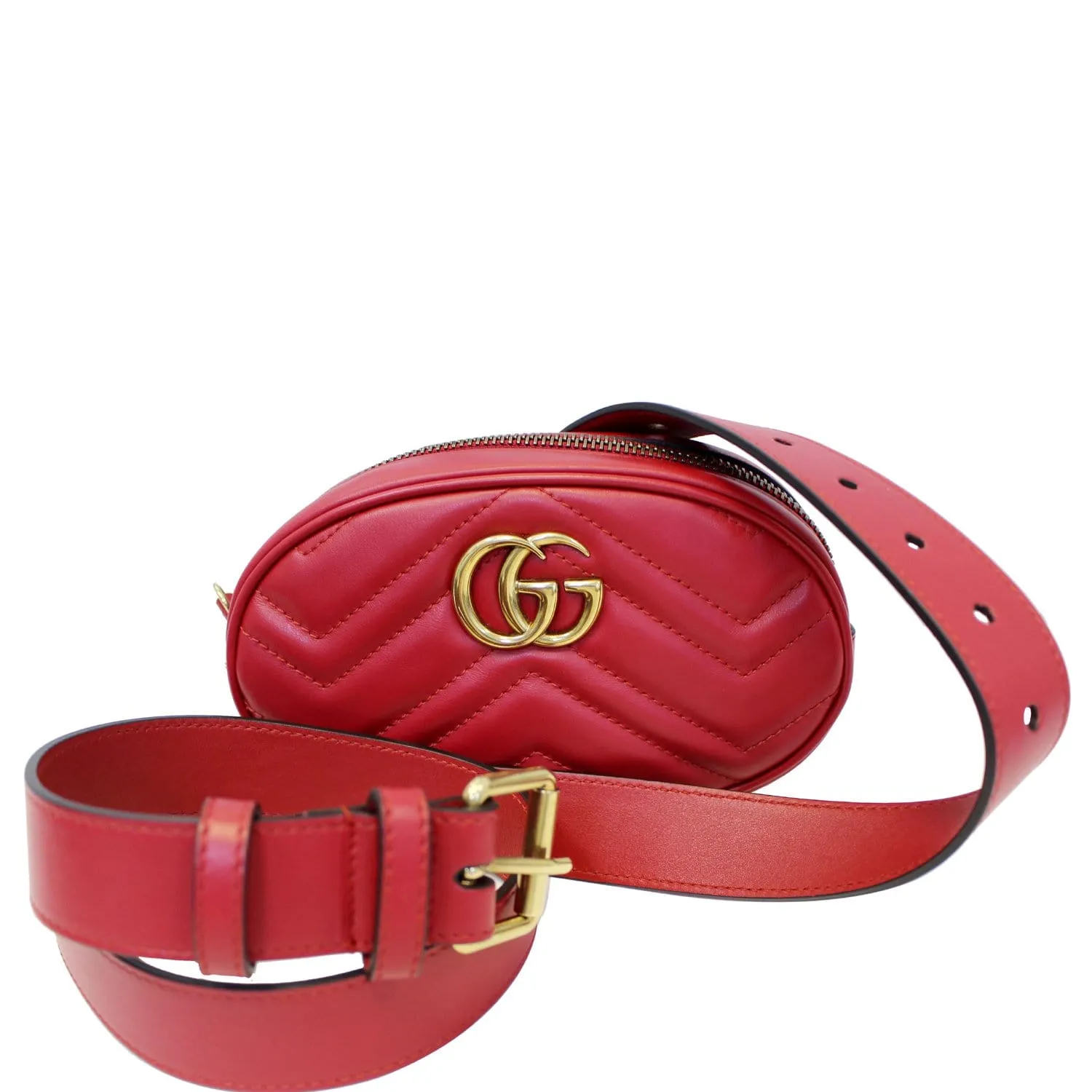 GUCCI GG Marmont Matelasse Leather Belt Bag 476434 Red