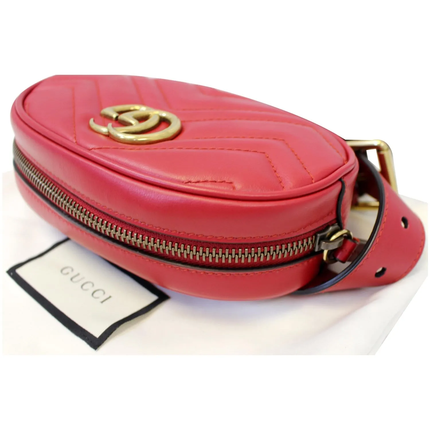 GUCCI GG Marmont Matelasse Leather Belt Bag 476434 Red