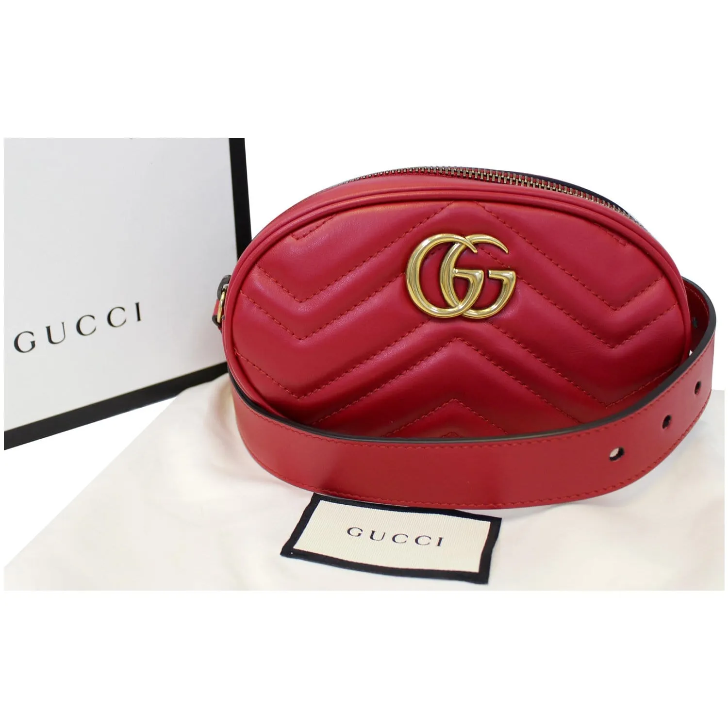 GUCCI GG Marmont Matelasse Leather Belt Bag 476434 Red