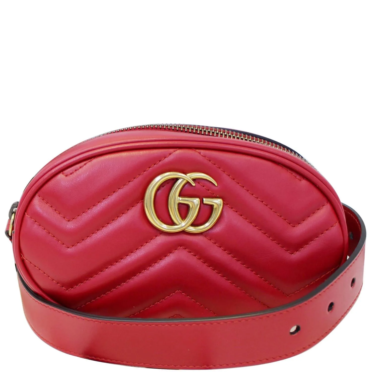 GUCCI GG Marmont Matelasse Leather Belt Bag 476434 Red