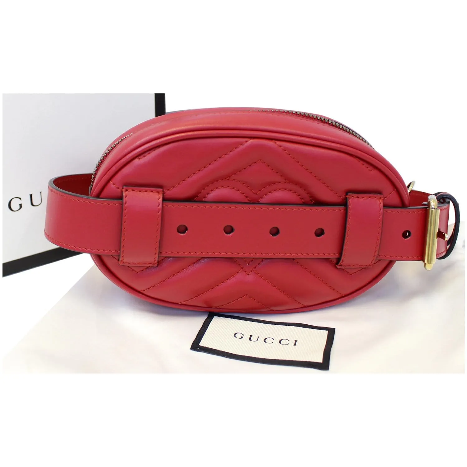 GUCCI GG Marmont Matelasse Leather Belt Bag 476434 Red