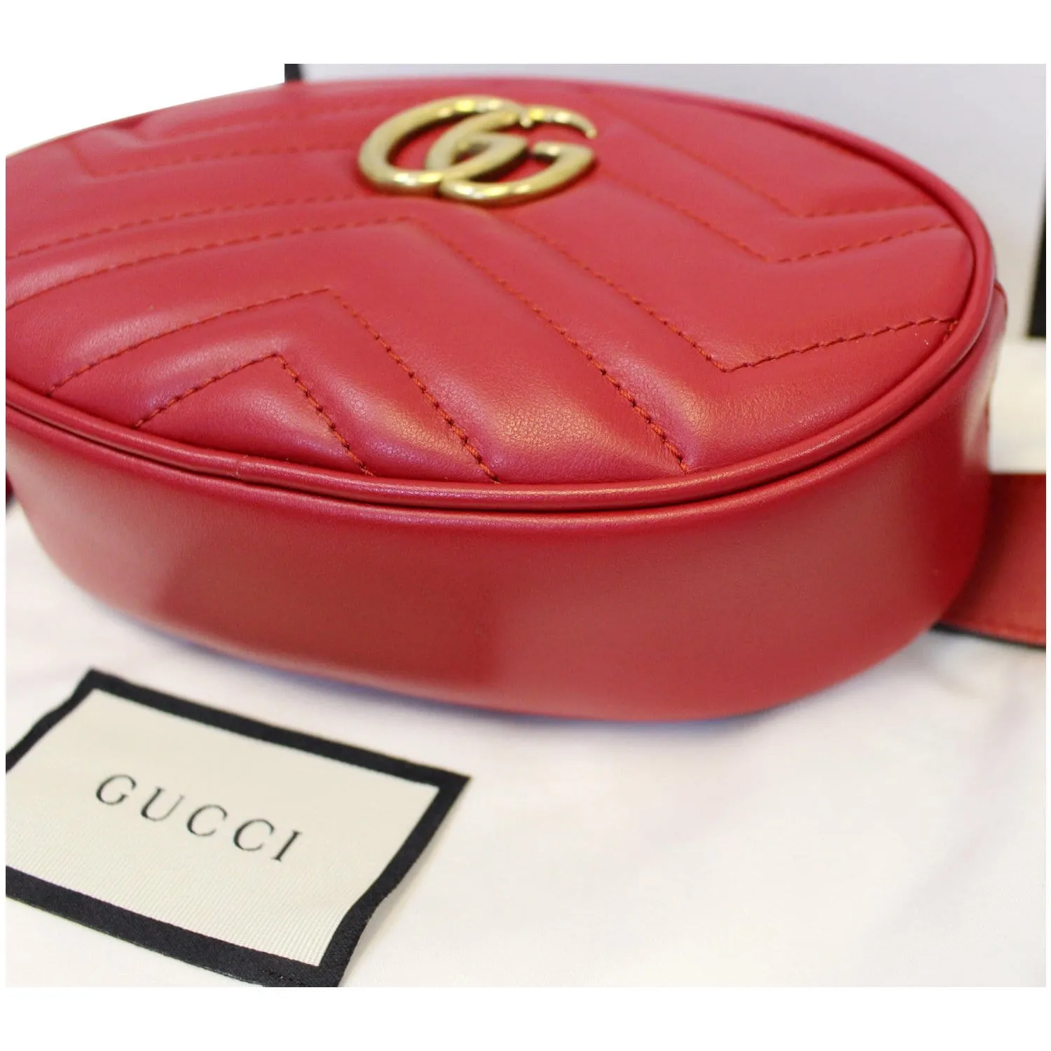 GUCCI GG Marmont Matelasse Leather Belt Bag 476434 Red