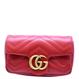 GUCCI GG Marmont Super Mini Matelasse Leather Crossbody Bag Red 476433