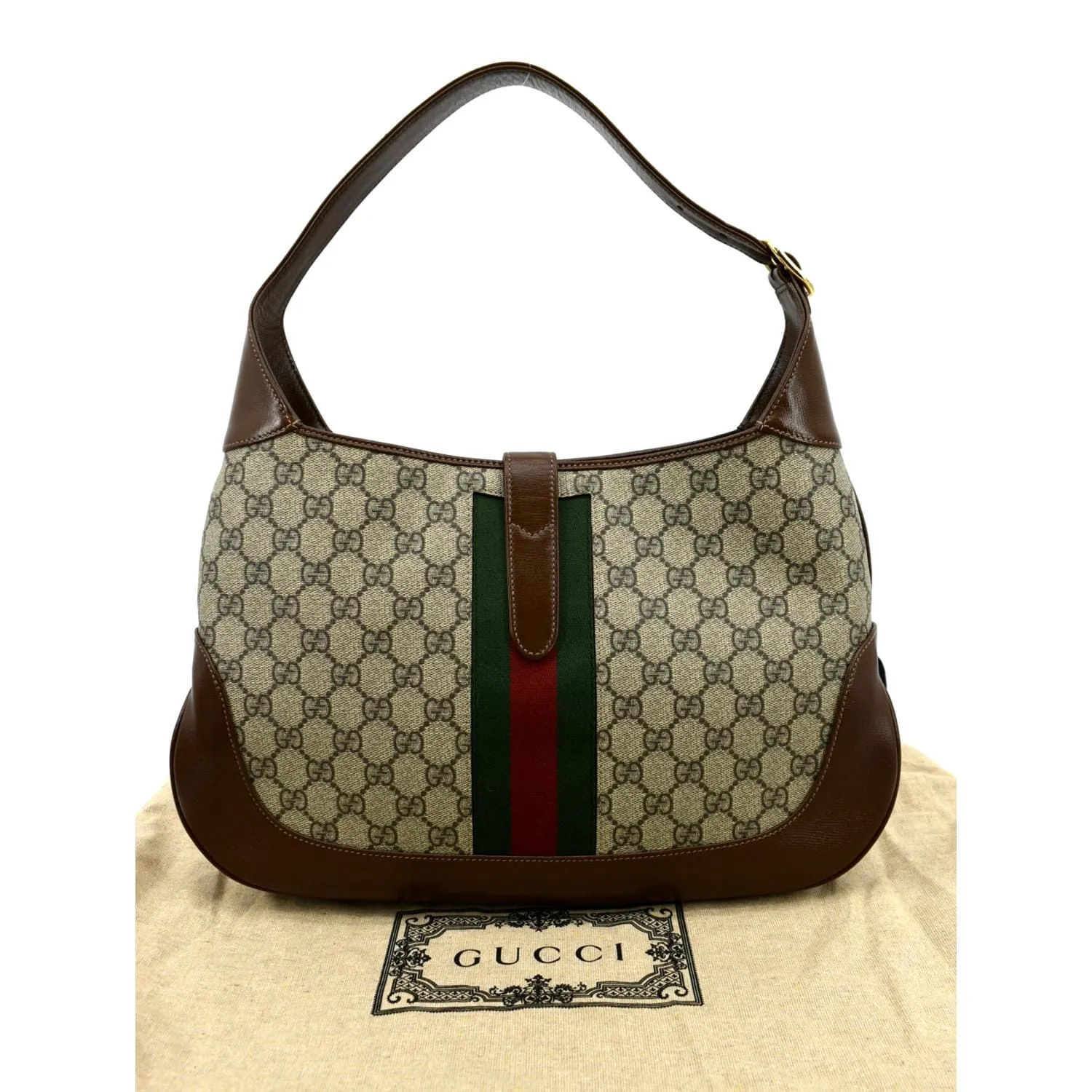 GUCCI Jackie 1961 Medium GG Monogram Canvas Crossbody Bag Beige 636710