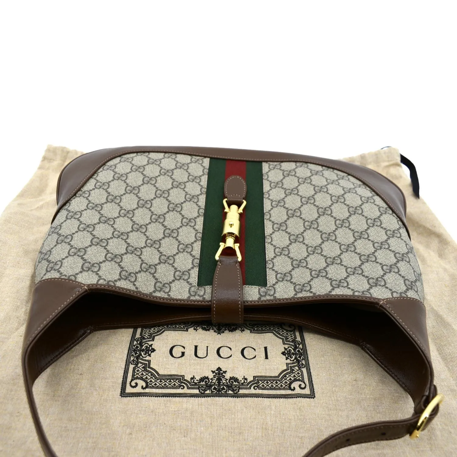 GUCCI Jackie 1961 Medium GG Monogram Canvas Crossbody Bag Beige 636710