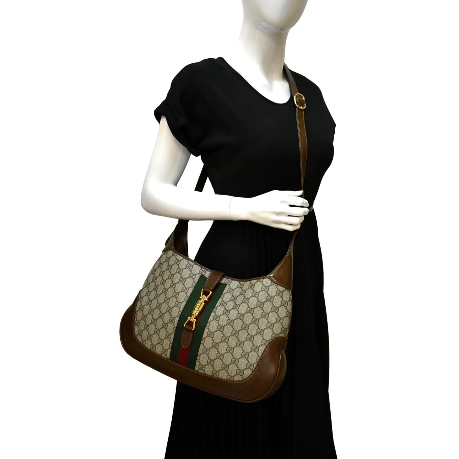 GUCCI Jackie 1961 Medium GG Monogram Canvas Crossbody Bag Beige 636710