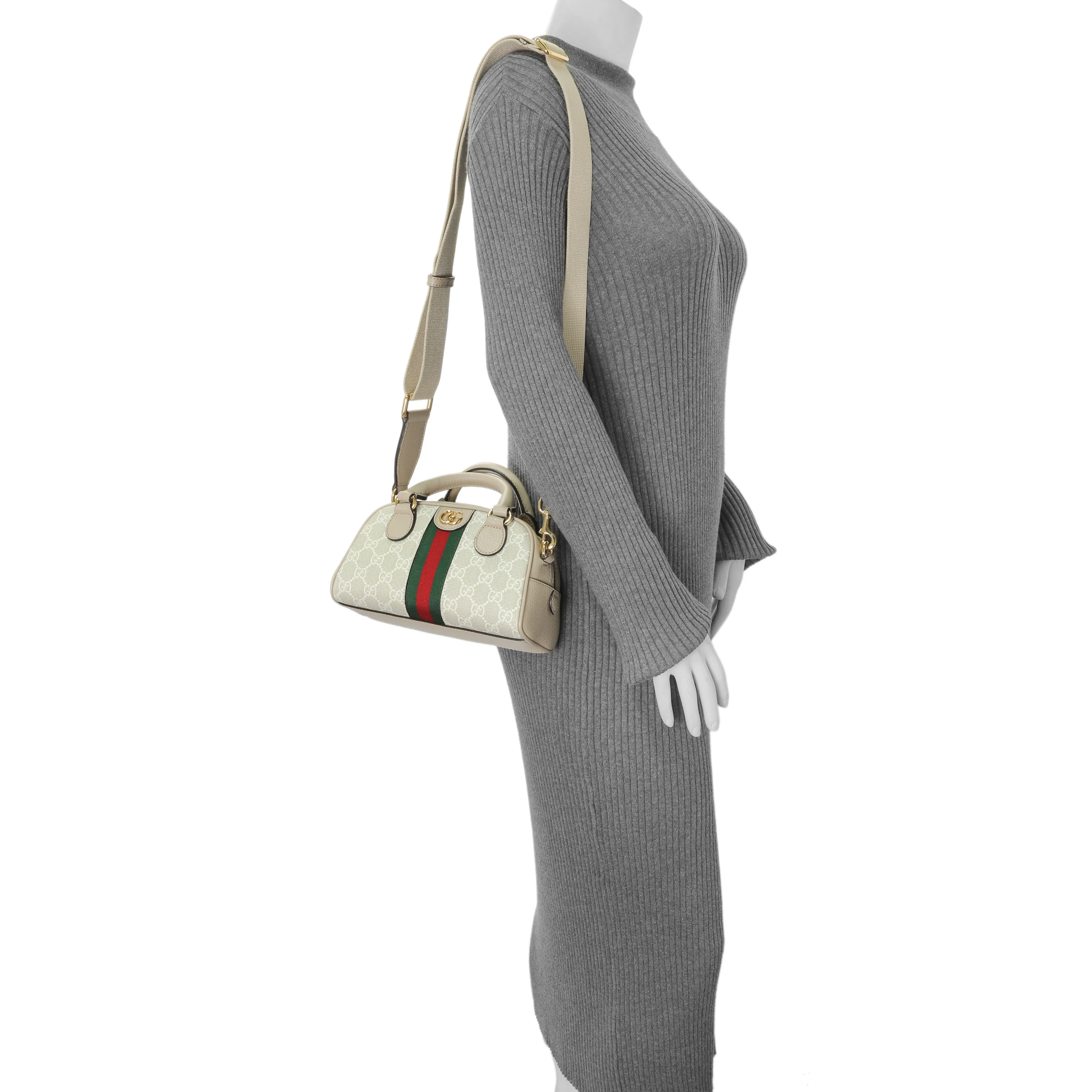 Gucci Supreme Monogram Dollar Calfskin Web Mini Ophidia Top Handle Bowler Bag