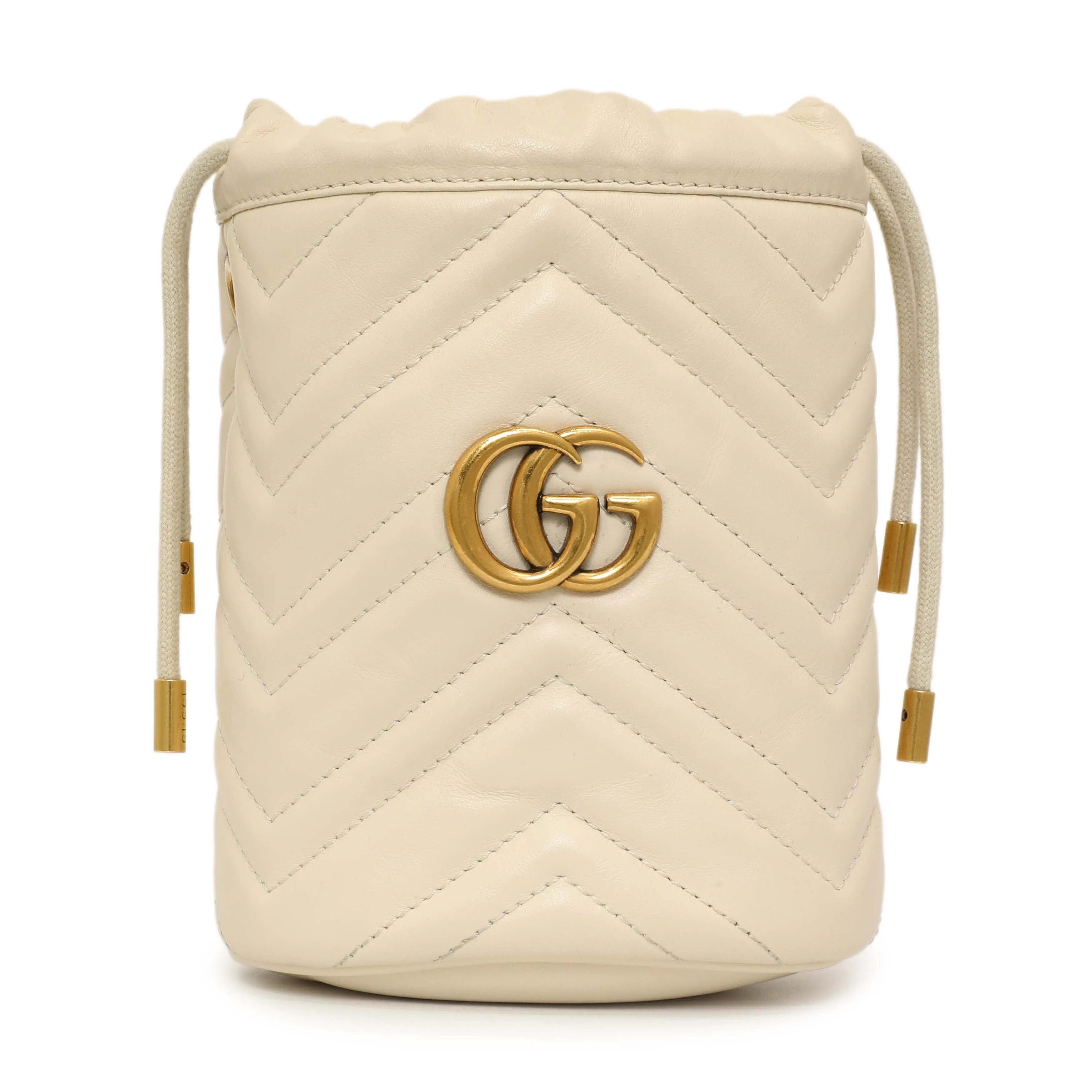 Gucci White Calfskin Matelasse Mini GG Marmont Bucket