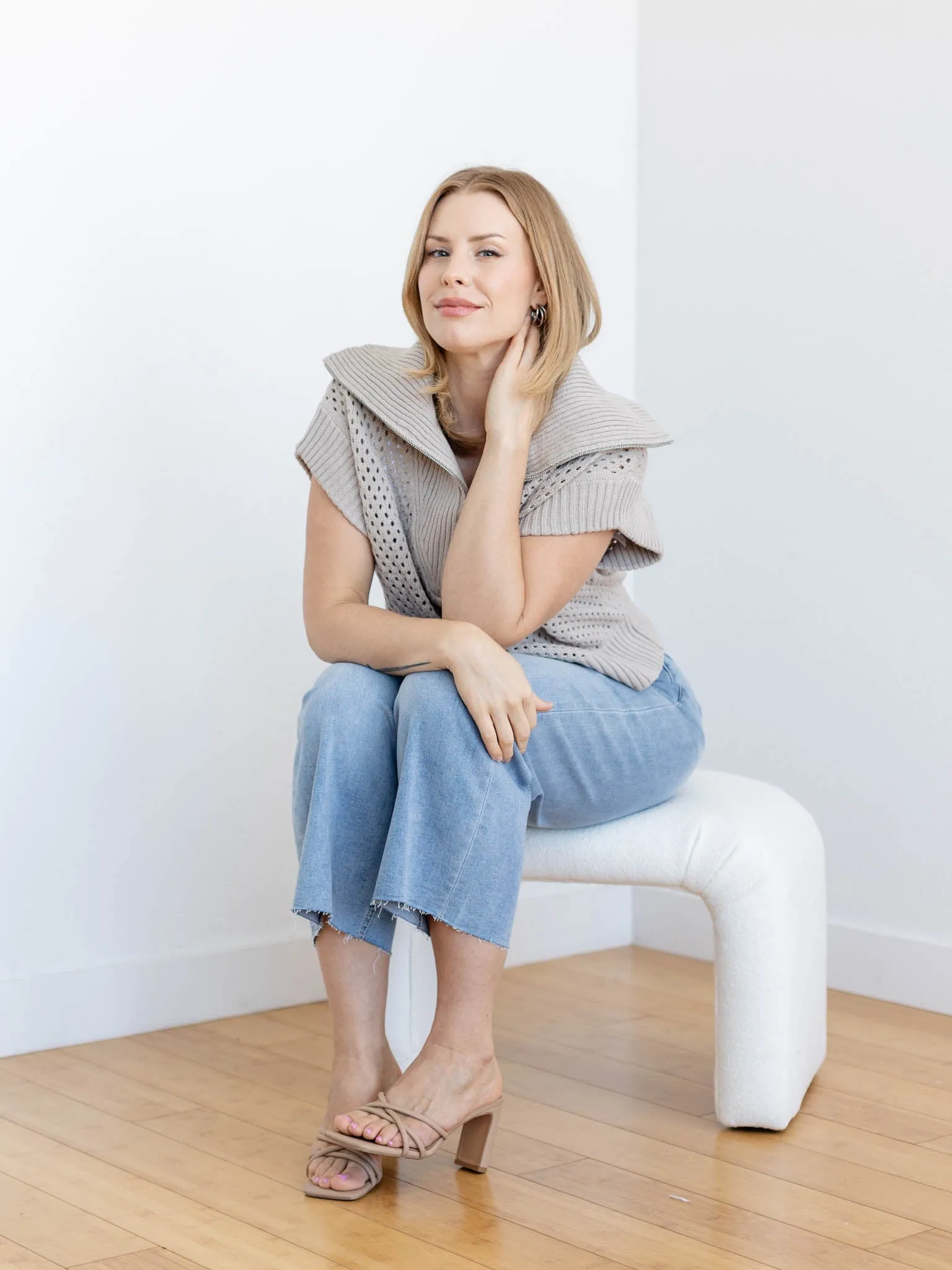 Half Zip Drop Shoulder Sweater Top