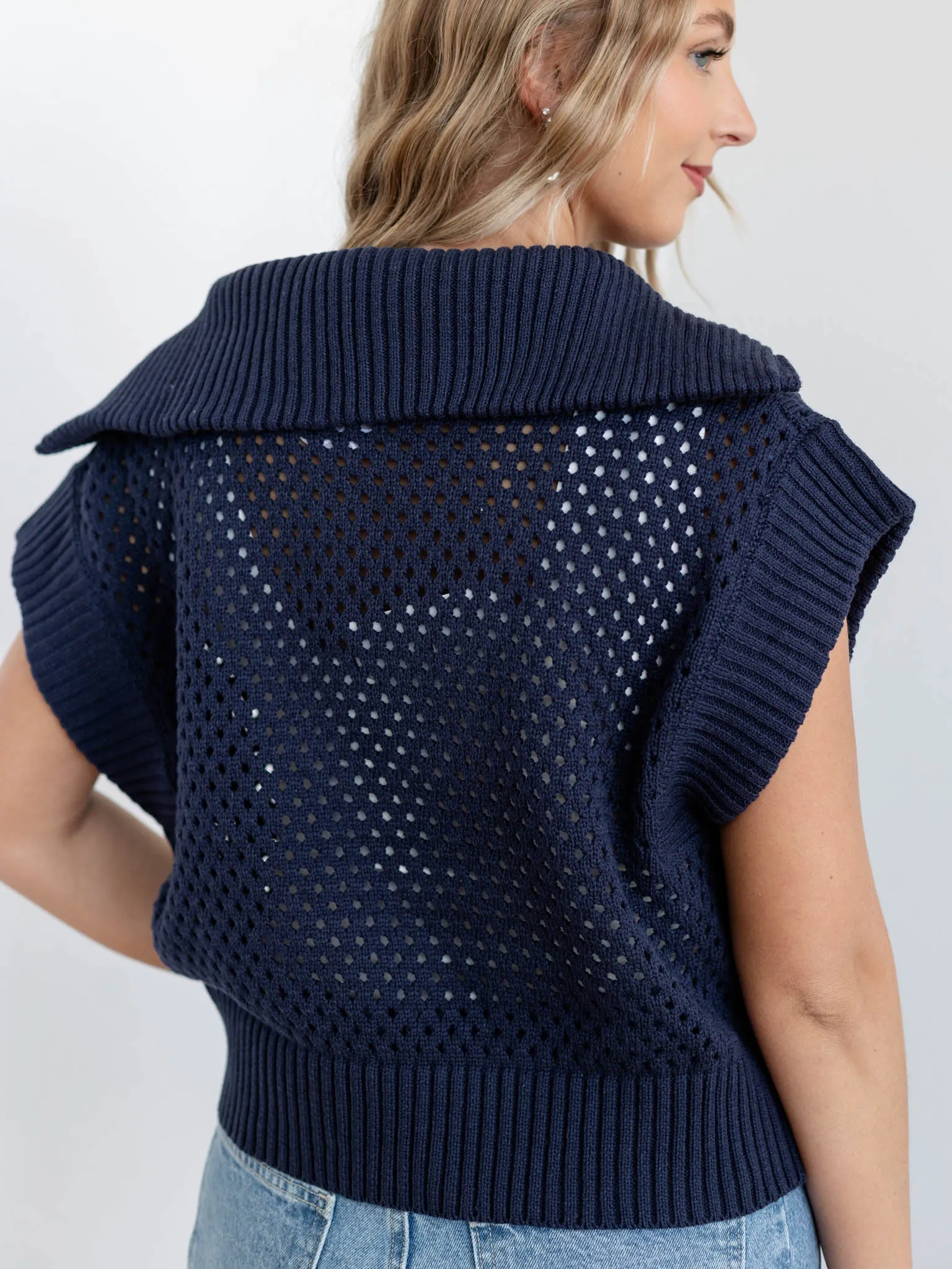 Half Zip Drop Shoulder Sweater Top