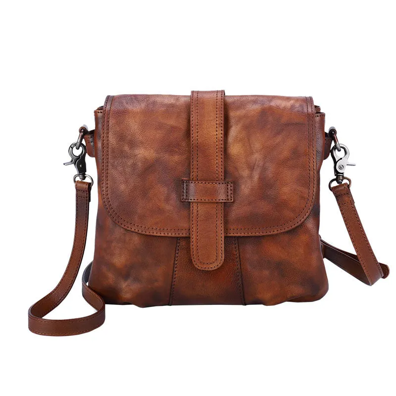 Handmade Red Leather Womens Square Shoulder Bag School Crossbody Purse for Women
