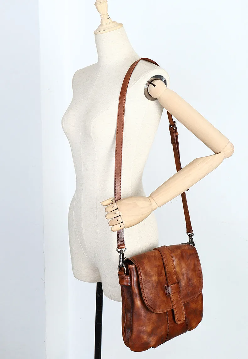 Handmade Red Leather Womens Square Shoulder Bag School Crossbody Purse for Women