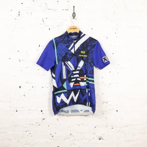 Headlock Vintage Patterned Cycling Top Jersey - Blue - L