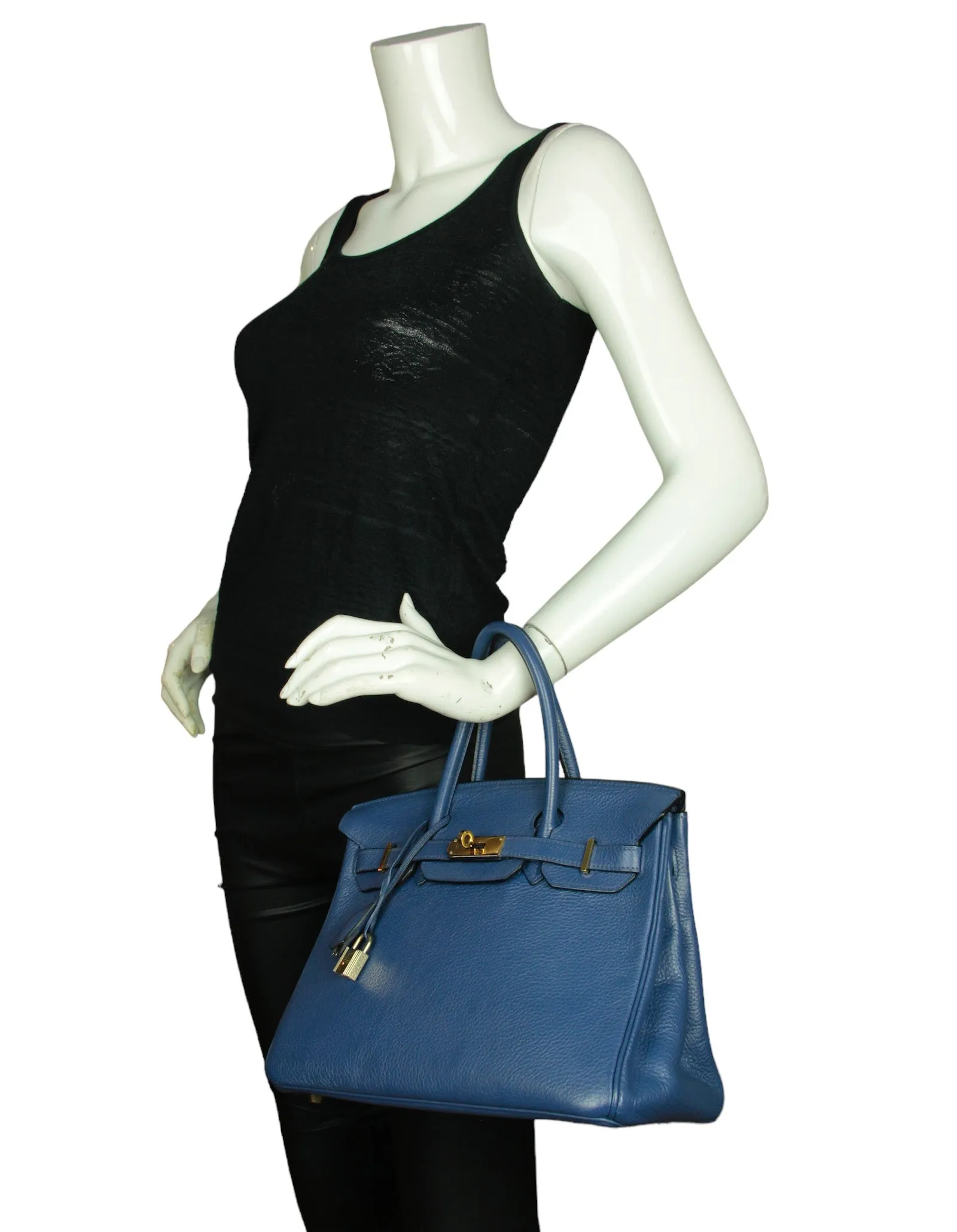 Hermes Blue Clemence Leather 30cm Birkin Bag GHW
