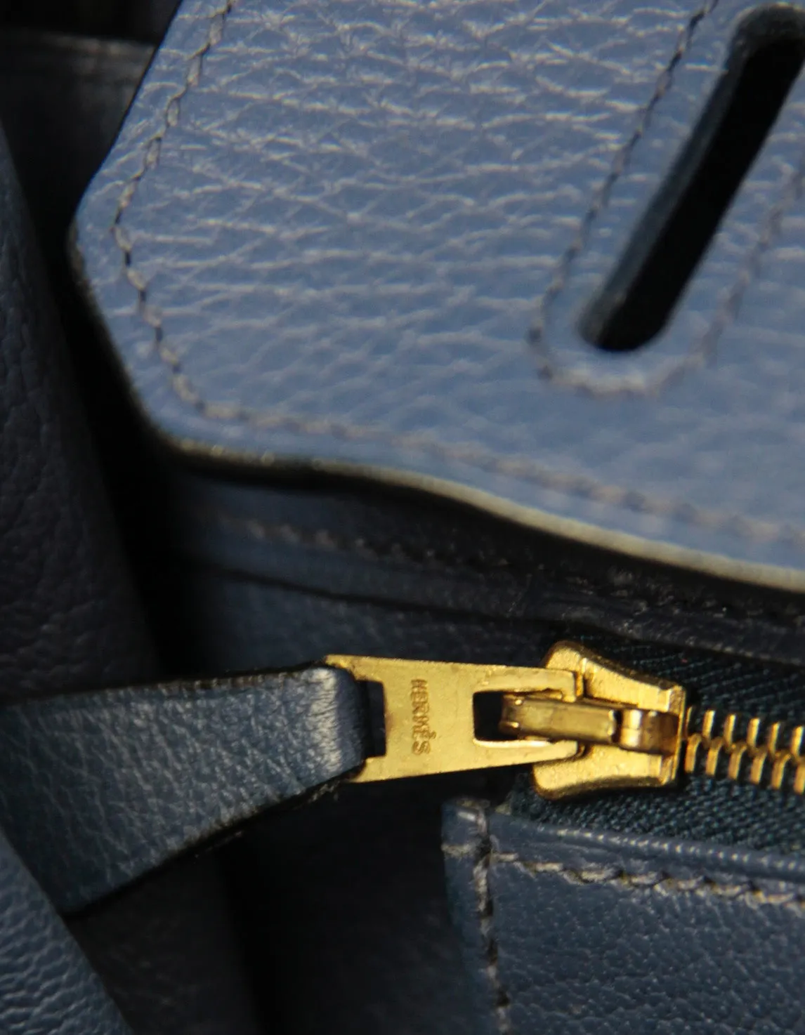 Hermes Blue Clemence Leather 30cm Birkin Bag GHW