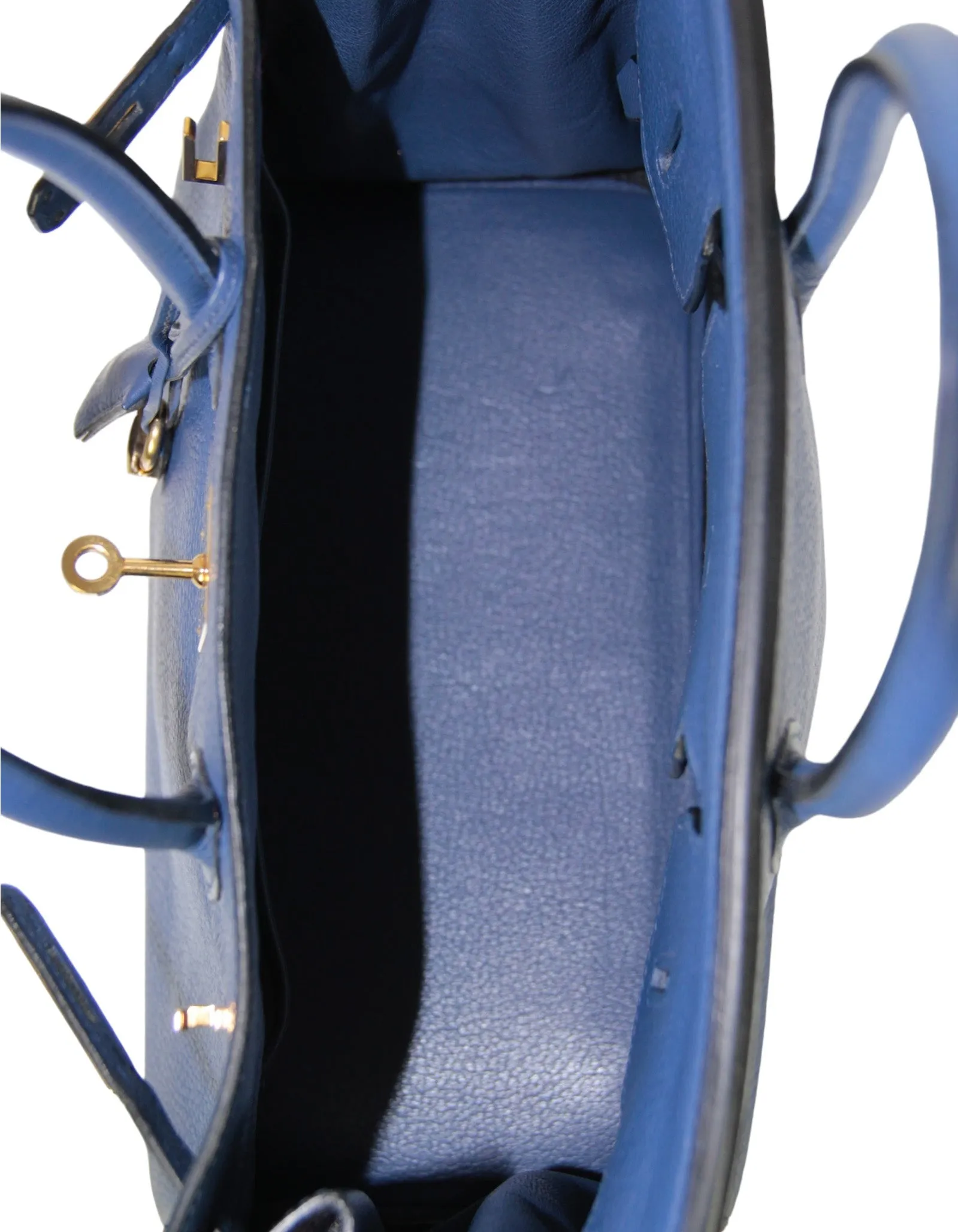 Hermes Blue Clemence Leather 30cm Birkin Bag GHW