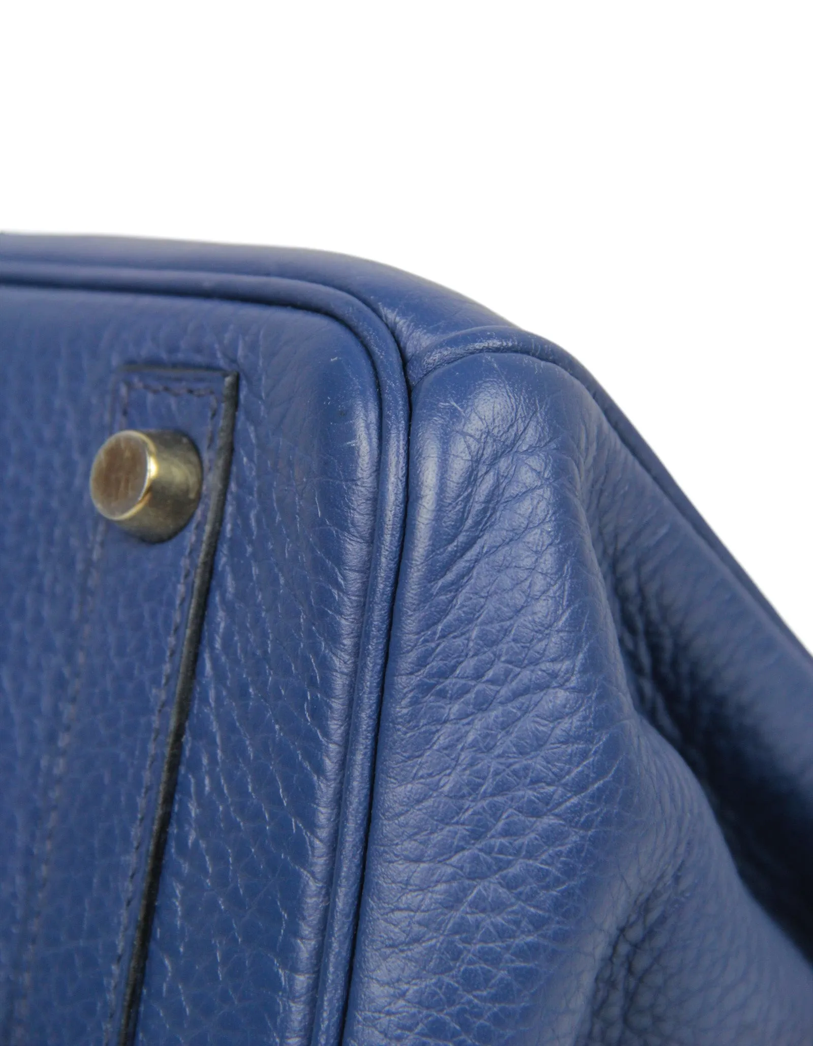 Hermes Blue Clemence Leather 30cm Birkin Bag GHW