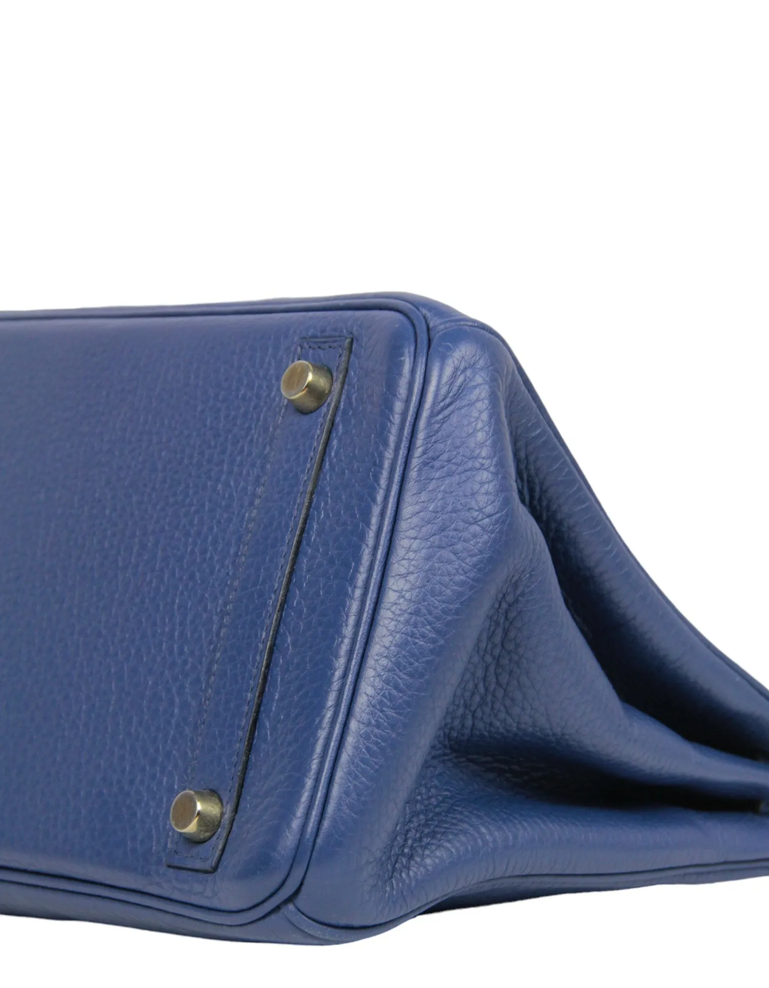 Hermes Blue Clemence Leather 30cm Birkin Bag GHW
