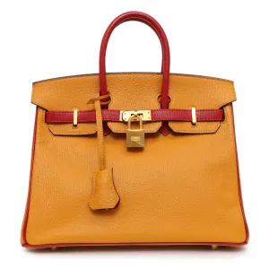 Hermes Jaune D'or Rouge Chevre Birkin 25