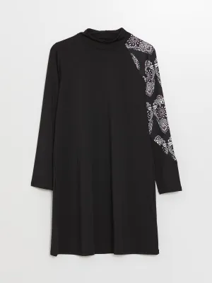 High Collar Patterned Long Sleeve Women Hijab Swimsuit