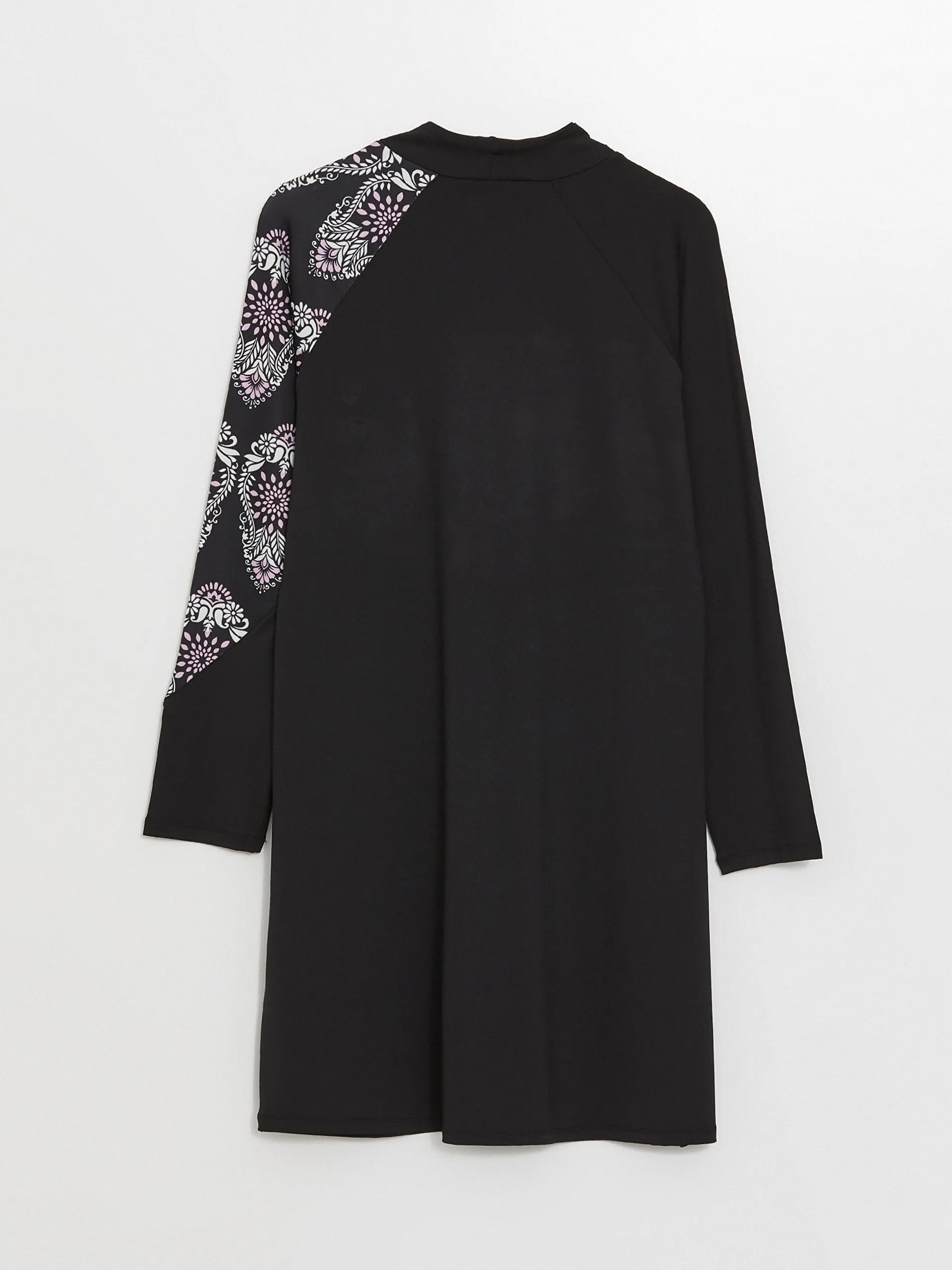 High Collar Patterned Long Sleeve Women Hijab Swimsuit