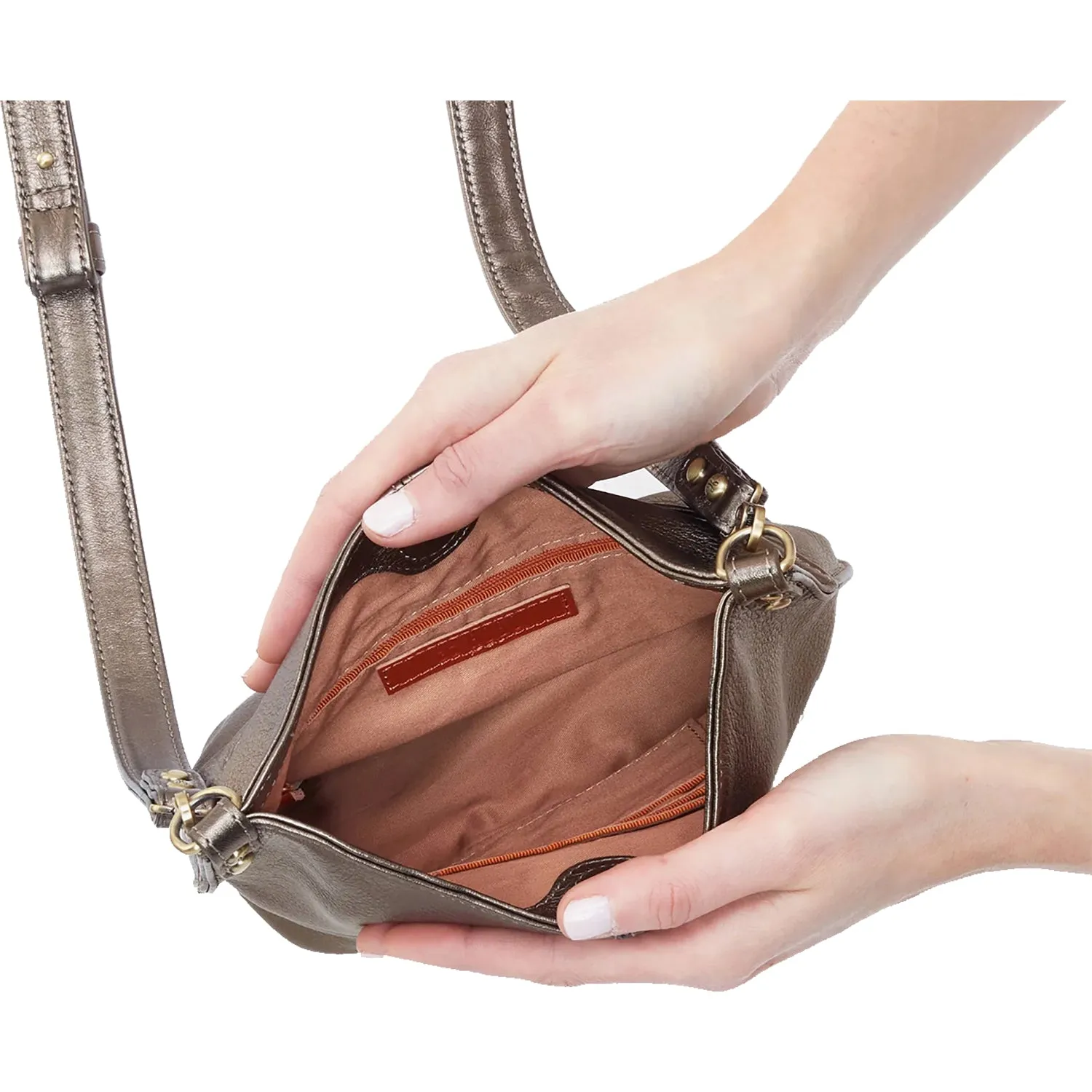 Hobo Pier Small Crossbody Metallic Pewter Leather