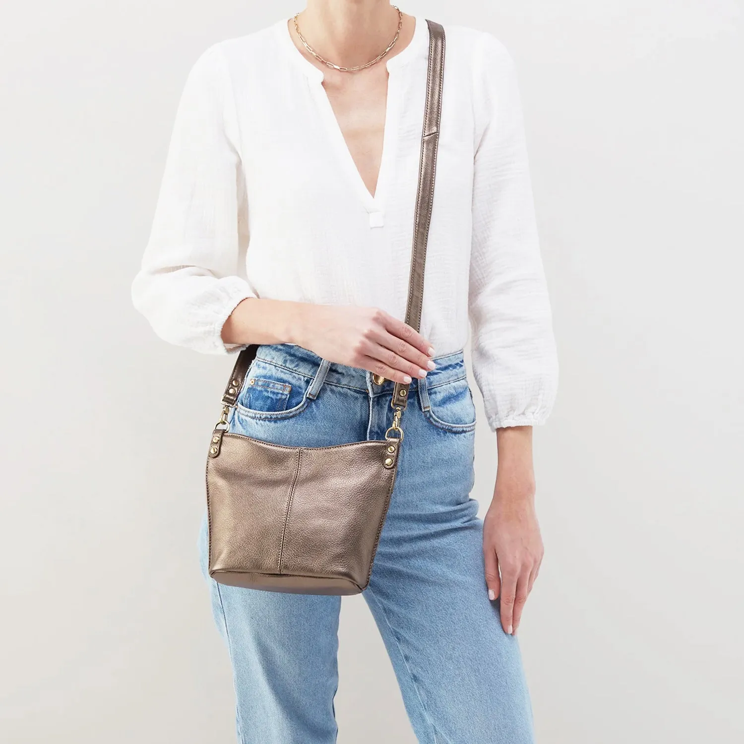 Hobo Pier Small Crossbody Metallic Pewter Leather