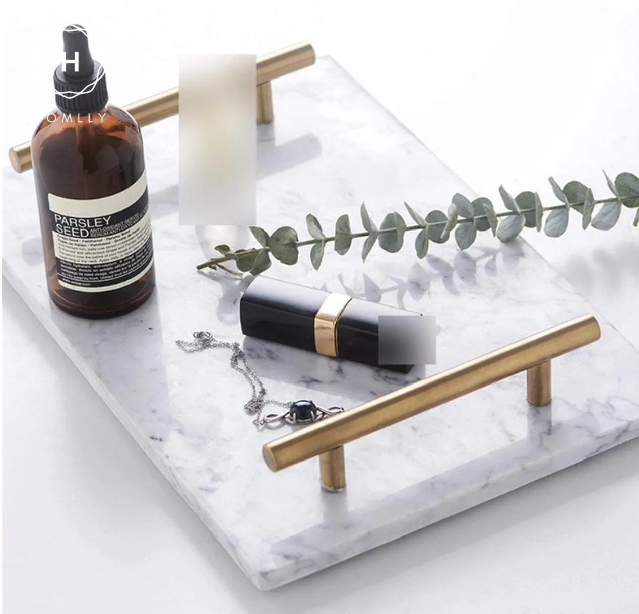Homlly Marble Display Tray with Gold Handles (30*20*4cm)