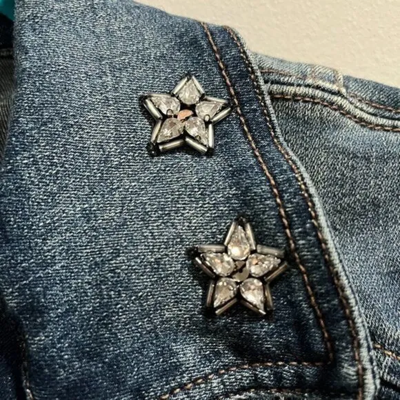 INC | 'anna sui loves' rhinestone shooting star denim moto jean jacket | small