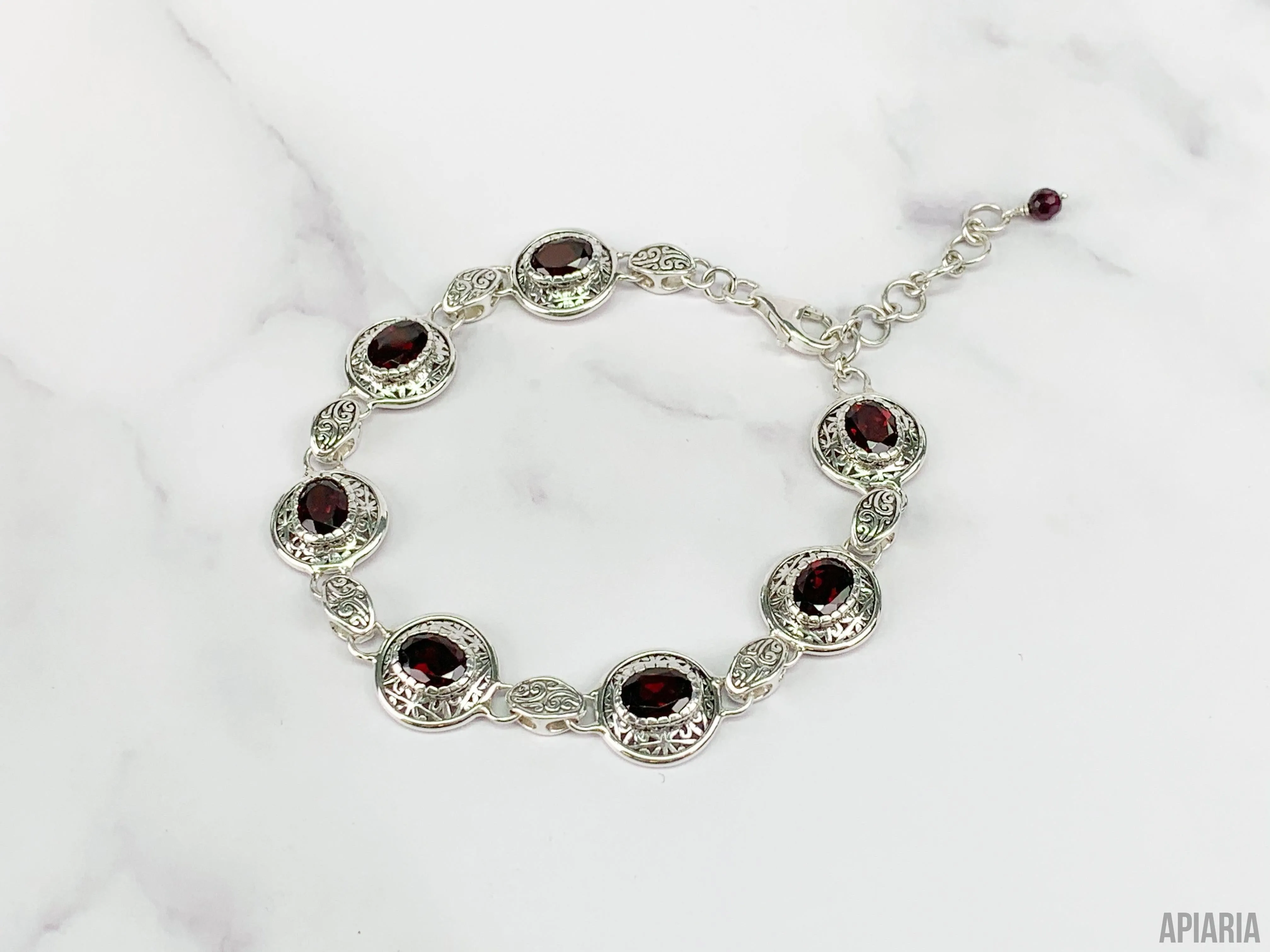 Intricately Patterned Garnet Bracelet
