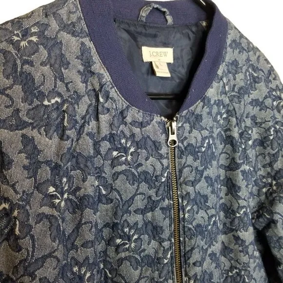 J. Crew Womens L Blue Floral Tapestry Jacquard Fro