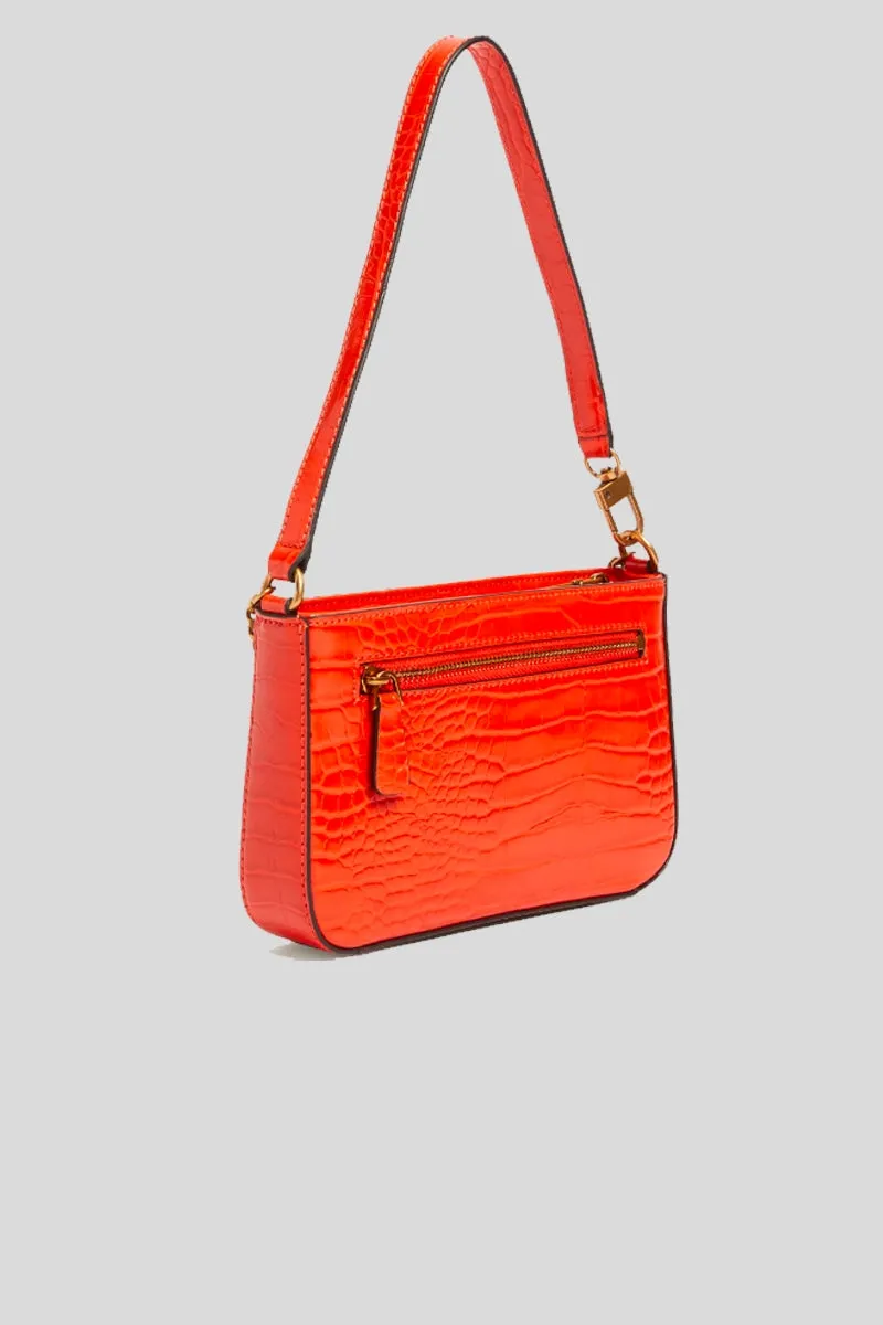 Katey Croc Mini Top Zip Shoulder - Flame